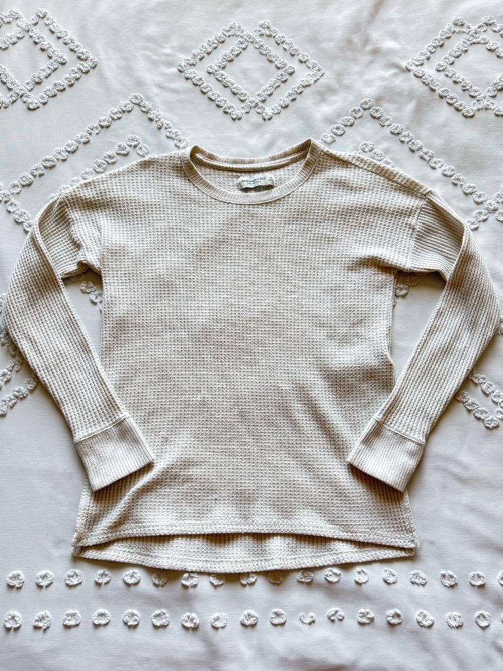 Abercrombie & Fitch Cream Waffle Knit Crew Neck Top